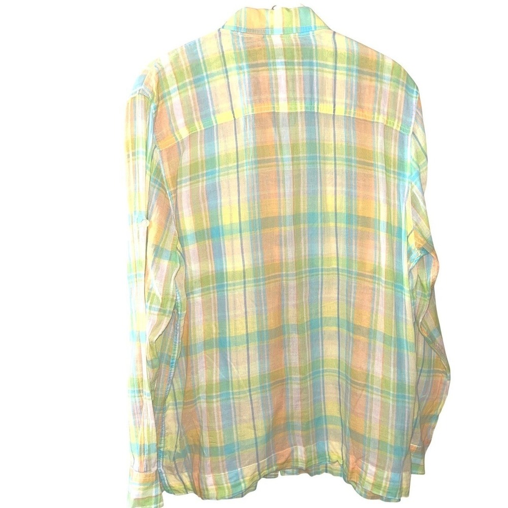 Lauren Ralph Lauren Womens‎ Pastel Plaid Cotton Button Down Shirt Green Orange M - Picture 3 of 4